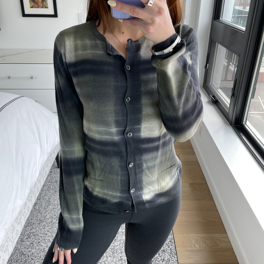 Prada Button Front Stripe Cardigan Black Gray 44